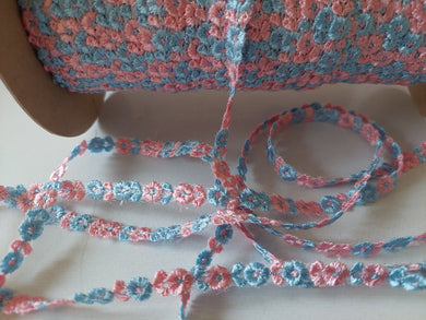 10 METRES OF CUTE PINK AND BLUE 'DAISY CHAIN' GUIPURE LACE TRIM - APPROX 1cm WIDE