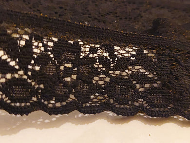 3 METRES OF BLACK STRETCH LACE TRIM - APPROX 3cm WIDE
