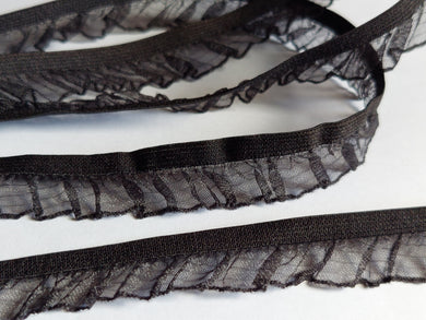 10 METRES OF BLACK RUFFLED ORGANZA ELASTIC TRIM APPROX 16mm WIDE knicker elastic baby headbands