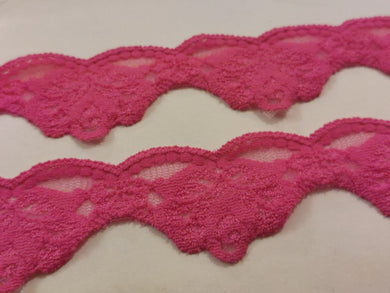 3 METRES OF STRETCH LACE - HOT PINK SCALLOPED - APPROX 3.5cm WIDE