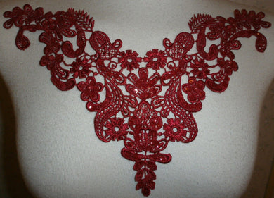 RED GUIPURE VENISE LACE YOKE WITH SEQUINS AND BEADS APPLIQUE (RY1) crafts sewing