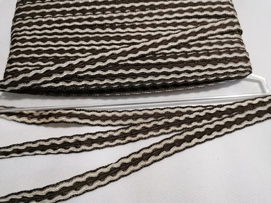 3 METRES OF VINTAGE BROWN AND CREAM BRAID - MADE IN ENGLAND - APPROX 16mm WIDE