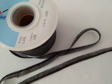 10 METRES OF BLACK/GREY FUSIBLE BIAS STAY TAPE 12mm WIDE