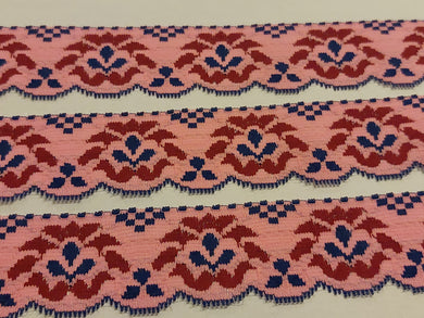10 METRES OF VINTAGE AUSTRIAN LACE - PINK - SCALLOPED EDGE - APPROX 38mm WIDE